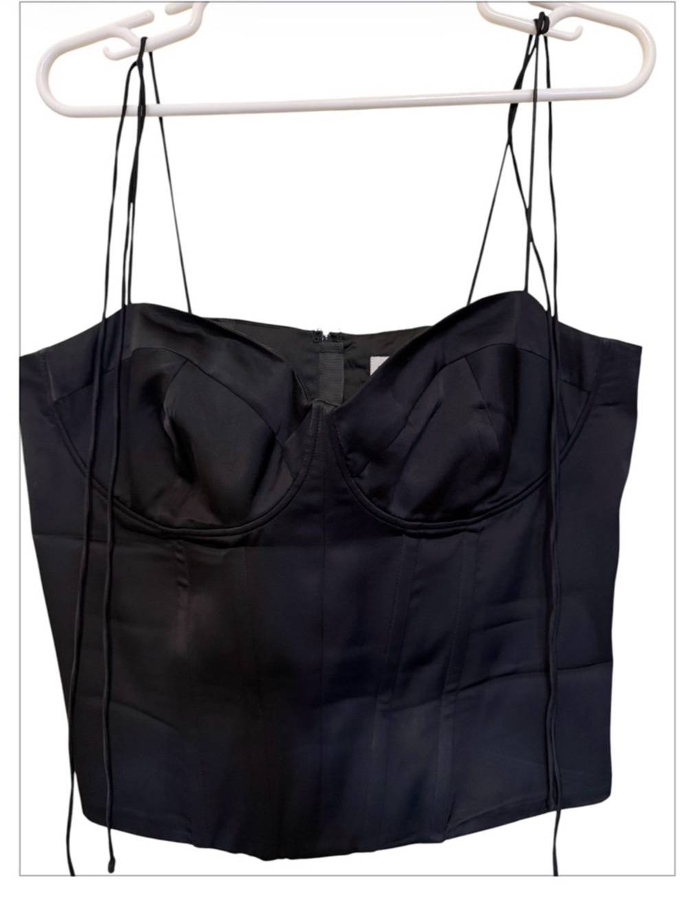 Good American Black Satin Corset Bustier Size XL – Lace-Up Strap Detail Crop Top
